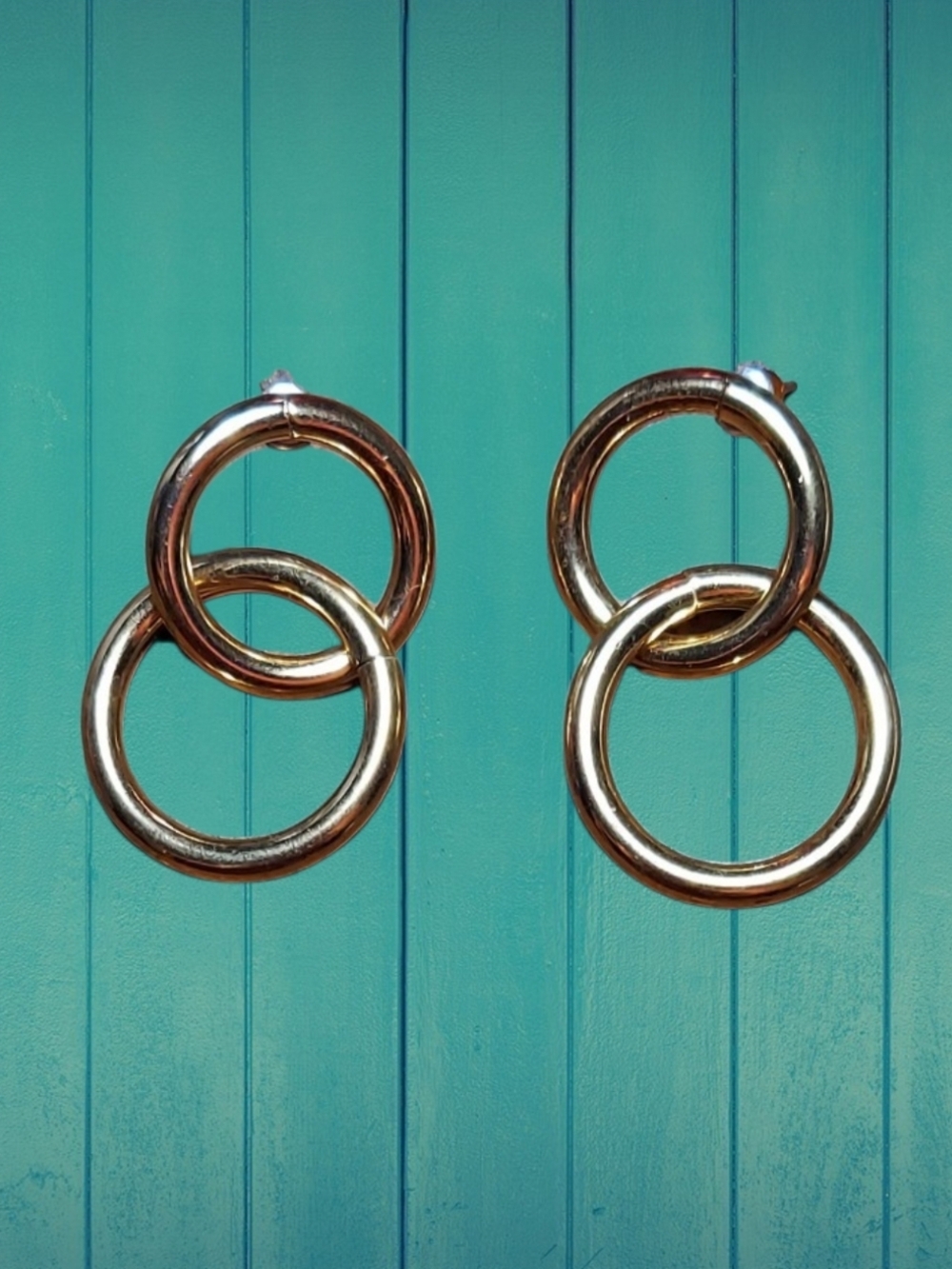 NWT Double Hoop Gold Drop Earrings - Women Jewelry 1 1/2"